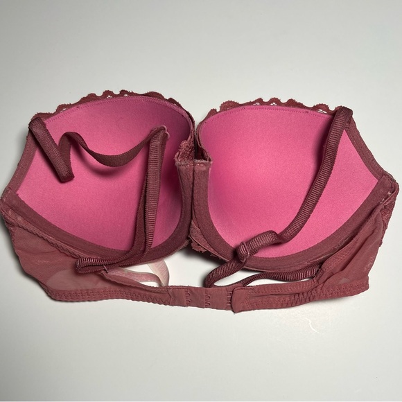 Victoria's Secret PINK 32D Push-Up Bra Mauve Lace Sexy Padded Underwire Coquette - Picture 3 of 6